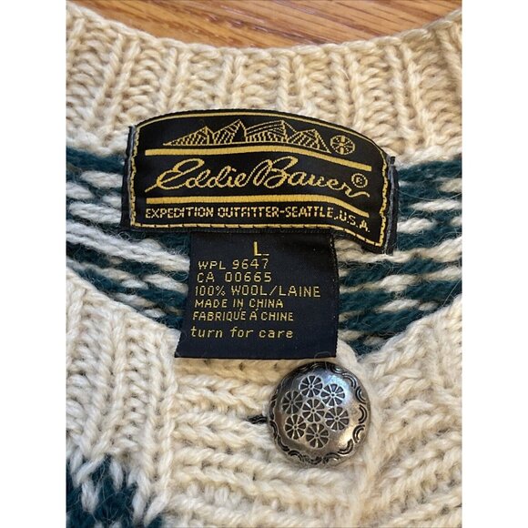Vintage 80s Women’s Large Eddie Bauer Holiday XMAS Wool Cardigan Sweater - Picture 6 of 9